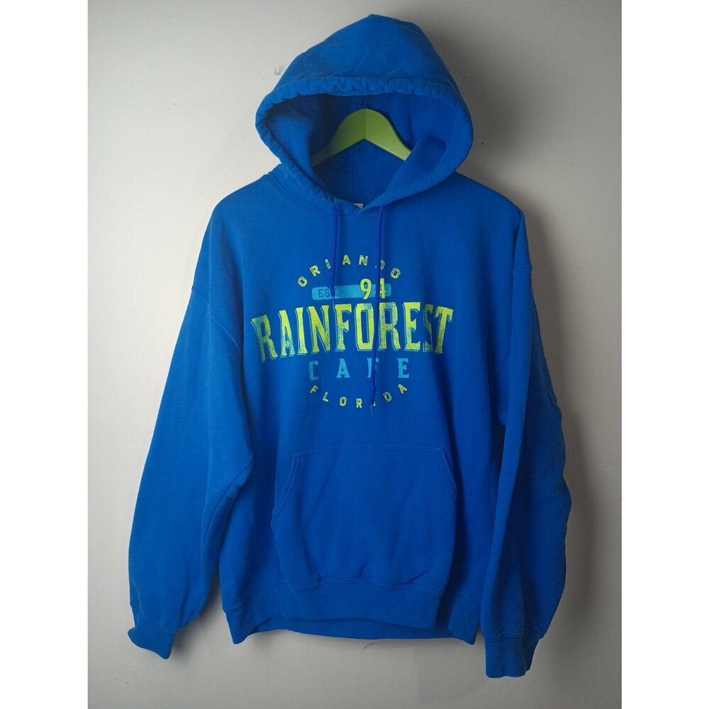 Vtg Rainforest Cafe Blue‎ Hoodie Women's Large Y2K Hooded Pull Over